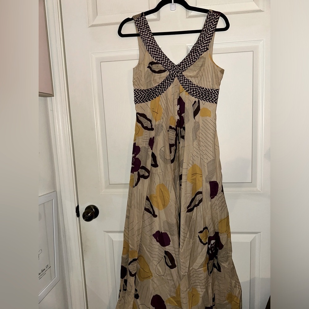 Moulinette Soeurs Anthropologie women’s tan floral printed maxi dress cotton 2